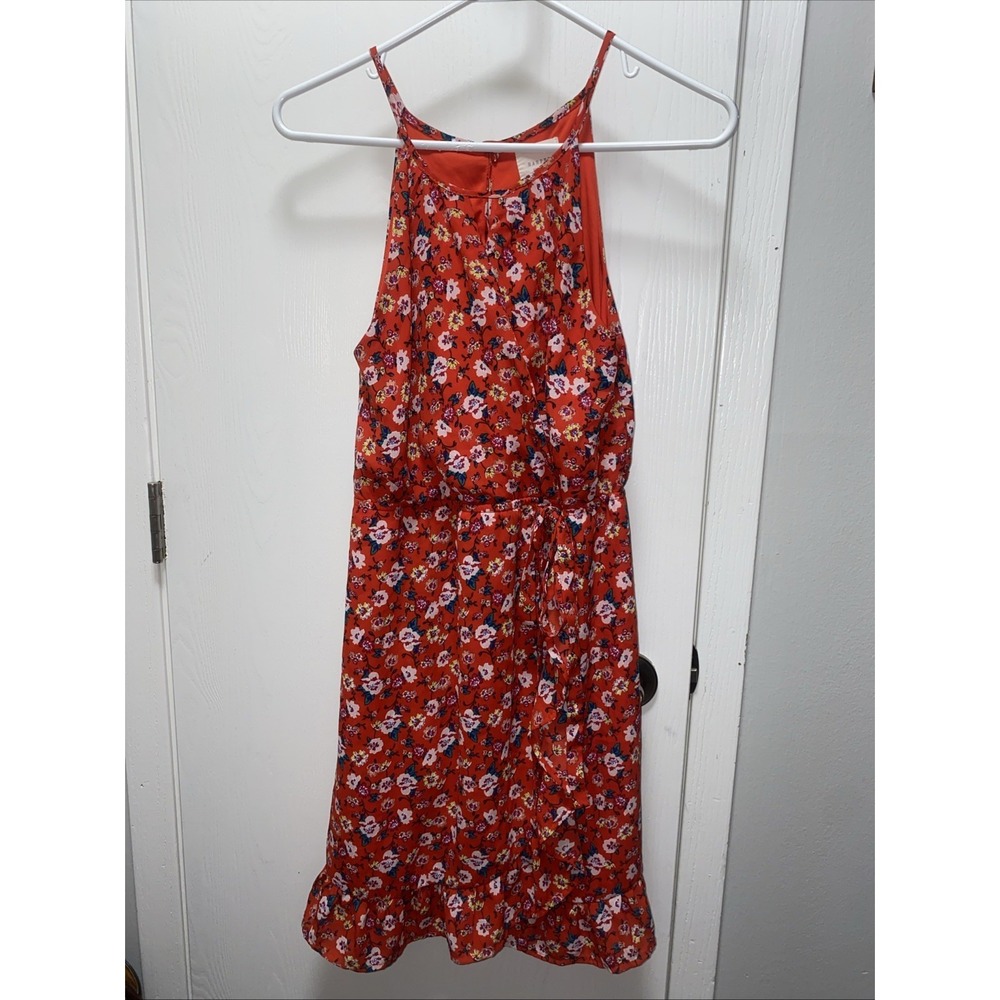 Harper Heritage Red Floral Sleeveless Faux Wrap Dress Size Medium Summer